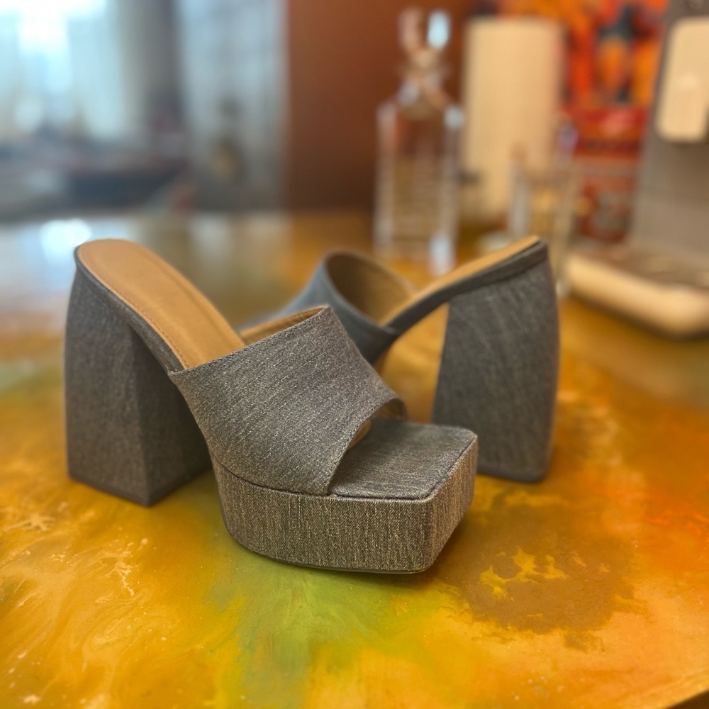 Denim platform heels 8